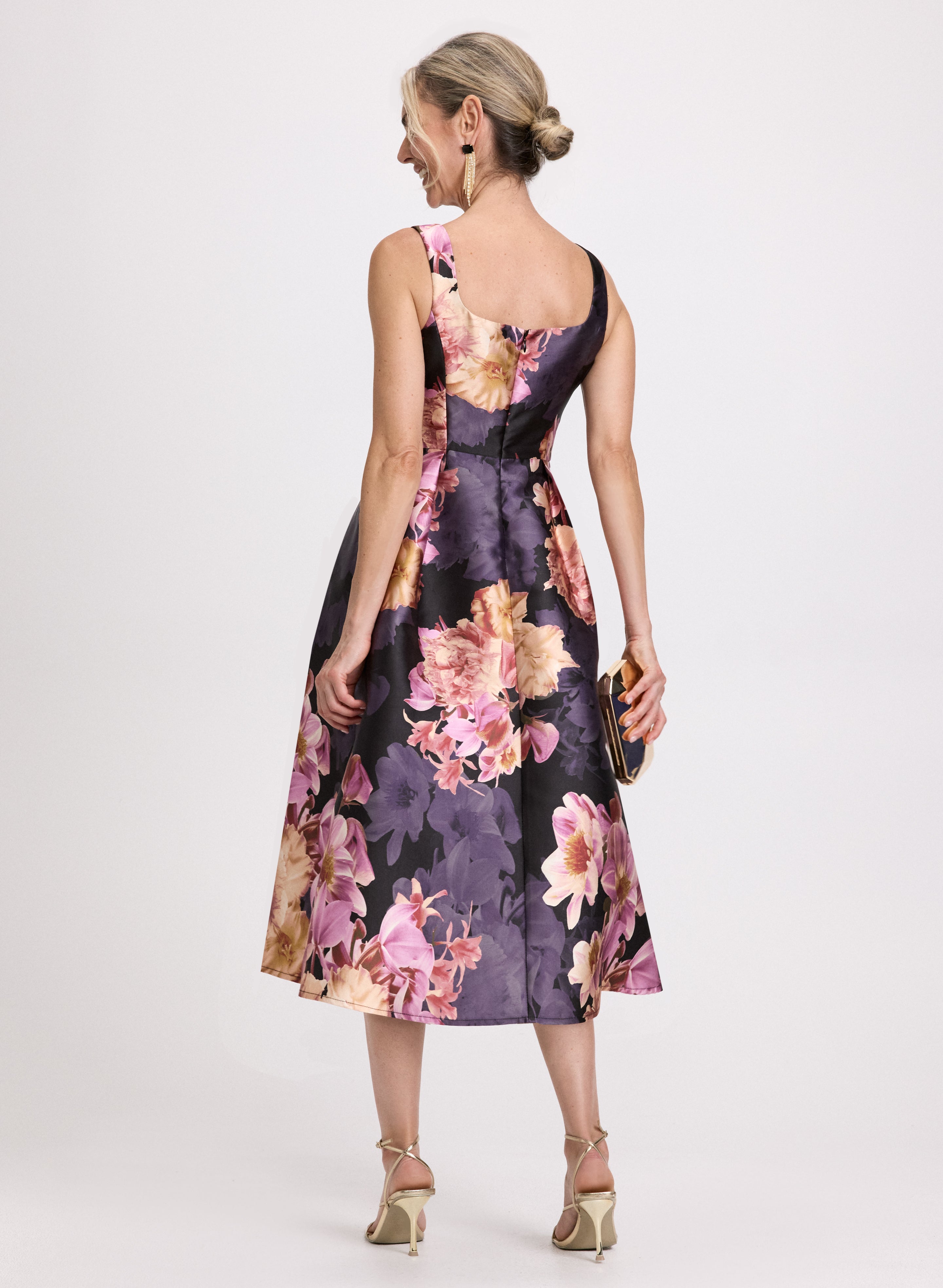 Floral Print Square Neck Dress - Women's Summer Boho Midi Dress for Beach, Party & Vacation | Lightweight & Comfortable