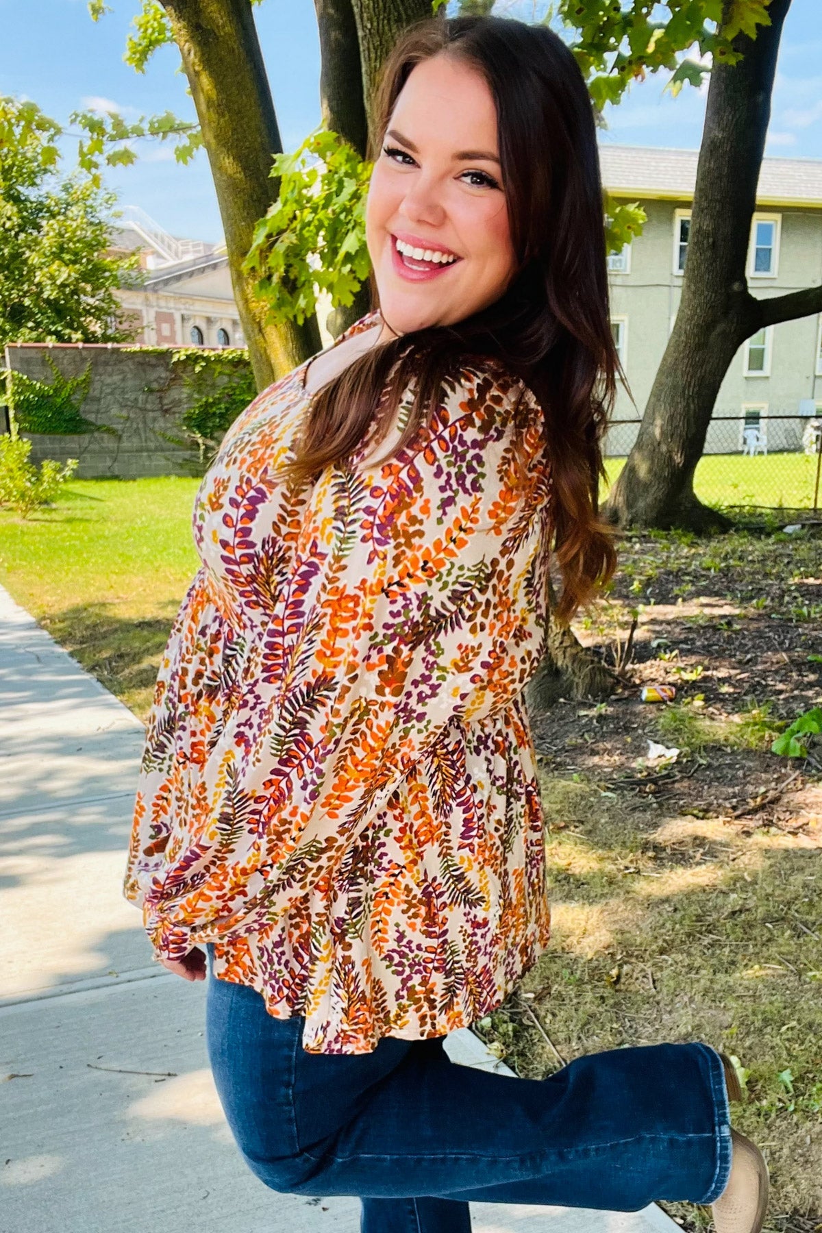 Fall in Love Taupe & Rust Floral Print Babydoll Bubble Sleeve Top | Women's Vintage Chic Blouse for Date Night & Special Occasions