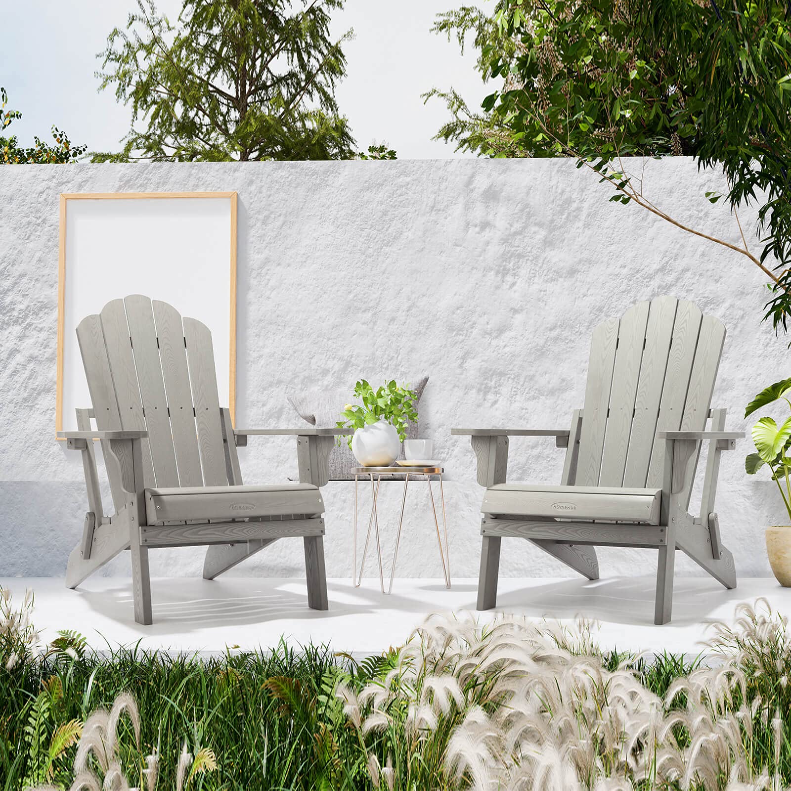 Weather-Resistant Folding Adirondack Chair - Hard Plastic Imitation Wood Stripes, Easy to Fold & Maintain - Perfect for Patio, Backyard, Deck, Fire Pit & Poolside Relaxation - Gray Outdoor Furniture
