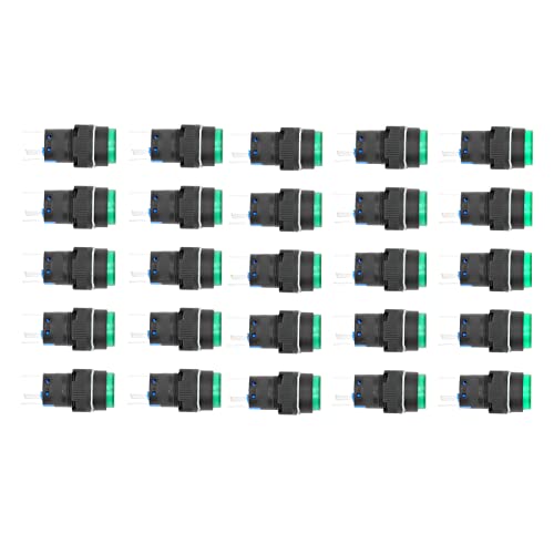 16mm 5-Pin Momentary Push Button Switch with LED Light - 2 Action Modes (Green) for Industrial Machines, Arcade Games & Control Panels