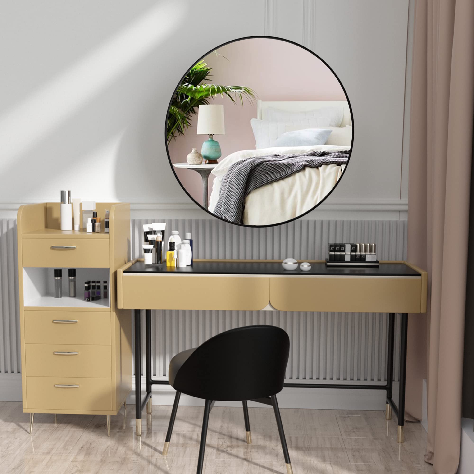 20 Inch Round Wall Mirror - Brushed Metal Frame Circle Mirror for Bathroom, Living Room, Bedroom & Entryway - Modern Home Decor & Daily Use (Black) - Perfect for Vanity, Makeup & Interior Design