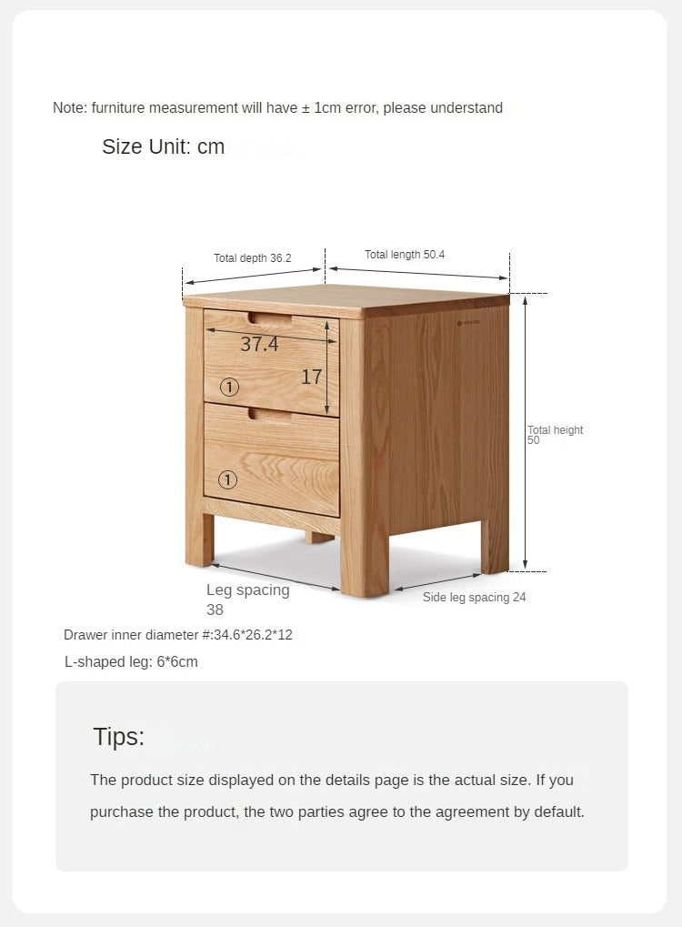 Solid Oak Wood Nightstand with Drawer - Rustic Bedside Table for Bedroom, Living Room & Office - Durable & Stylish Furniture for Home Decor