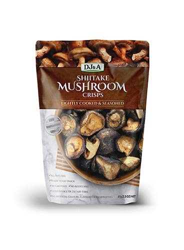 DJ&A Shiitake Mushroom Vegetable Crisps - Lightly Cooked & Seasoned Vegan Snacks, Non-GMO, Gluten-Free, 65g (Pack of 9) | Healthy On-the-Go Snack for Work, School & Travel