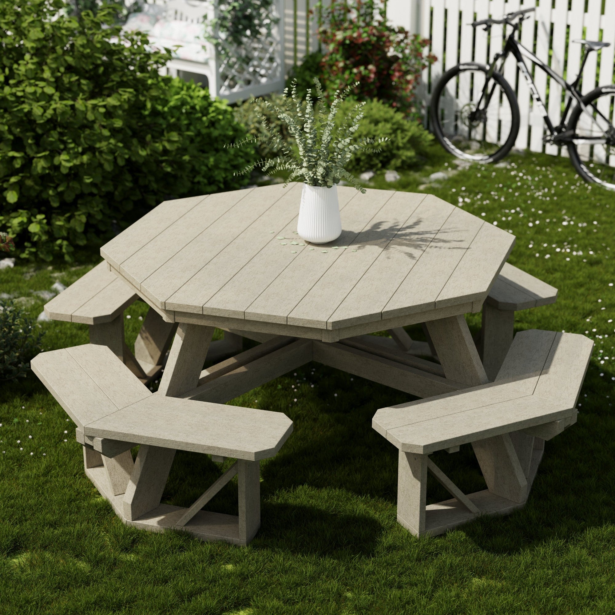 Heritage Octagon Picnic Table - 8-Person Outdoor Dining Set for Backyard, Patio, Garden, Park & Camping - Durable All-Weather Wooden Picnic Bench