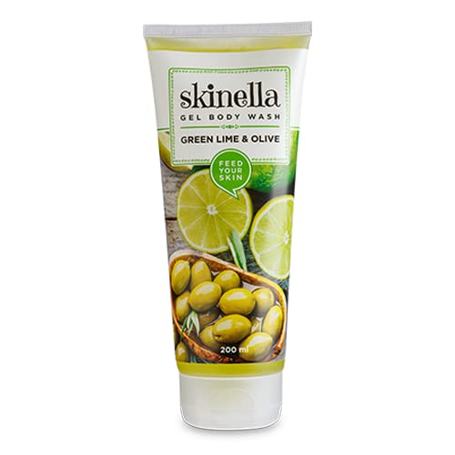 Skinella Gel Body Wash - Green Lime & Olive with Vitamins E & C | Antioxidant Rich Shower Gel for Smooth Skin | 200ml | Perfect for Daily Hydration & Refreshing Morning Showers