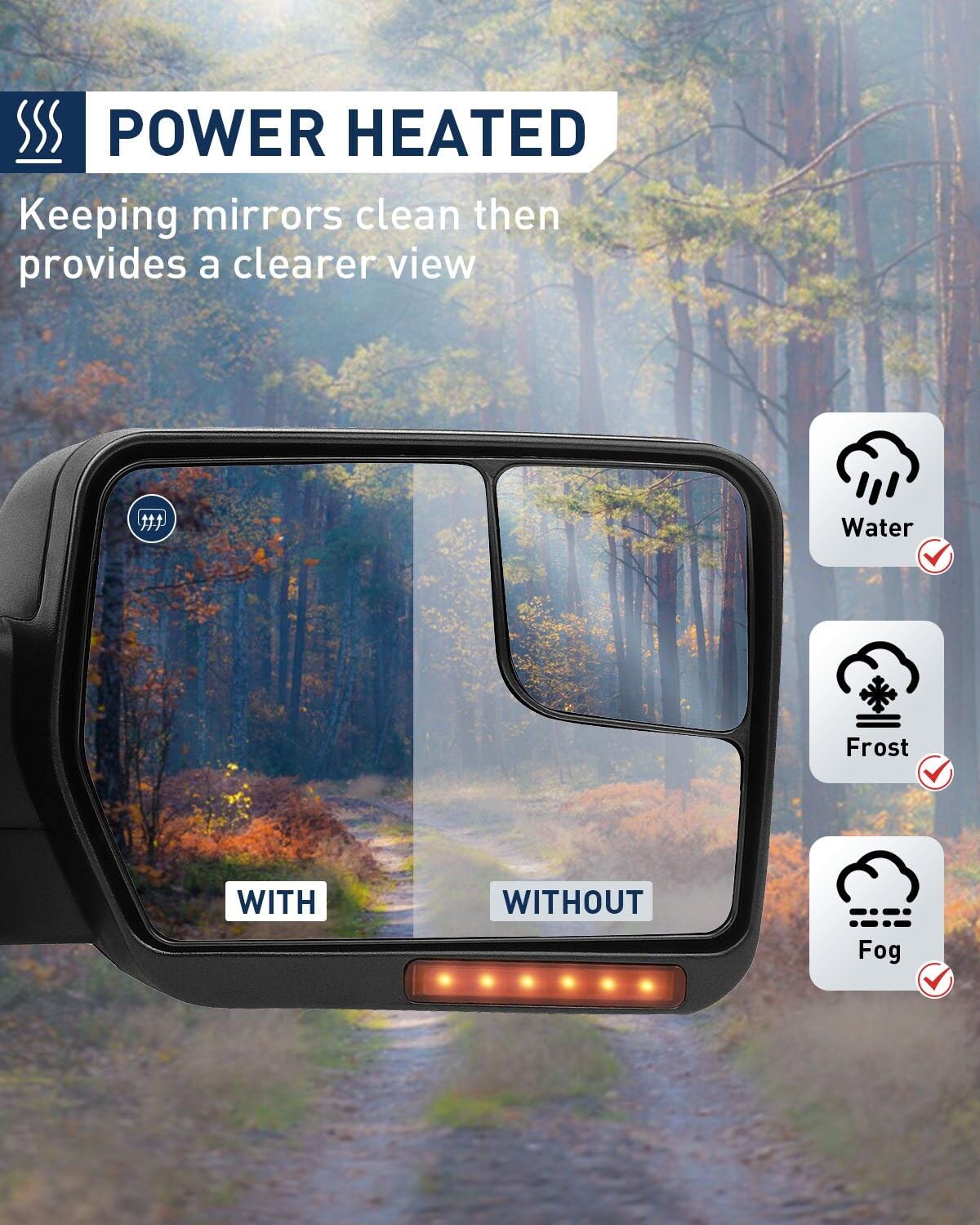 ECCPP Power Heated Towing Mirrors with Turn Signal Lights - Compatible with 2004-2014 Ford F-150 | Enhanced Rear View for Safe Towing & Trailering