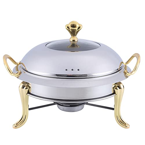 Premium Stainless Steel Stockpot Set with Tempered Glass Lid - Mini Hot Pot, Chafing Dish, Buffet Pan & Food Warmer - Gold & Silver Finish for Shabu Shabu, Fondue & Home Cooking