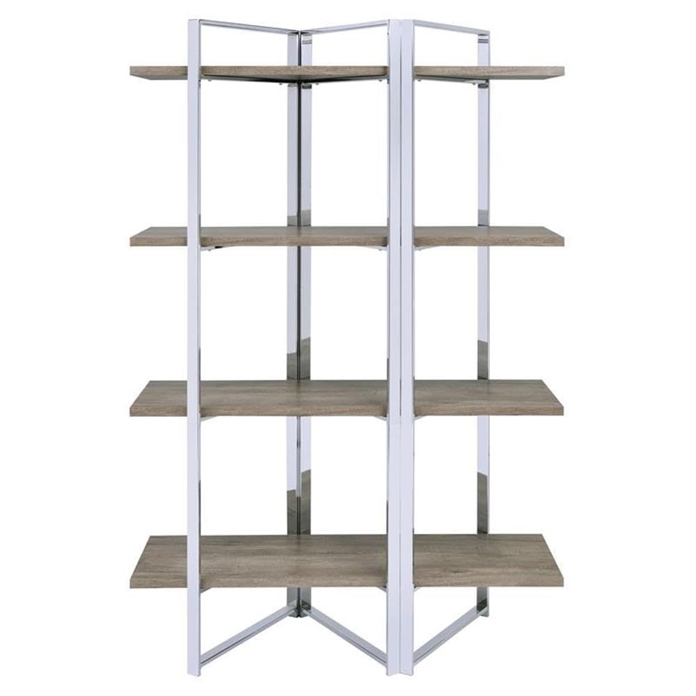 Acme Libby 4-Tier Fixed Wooden Shelf Rectangular Bookcase in Chrome Metal - Perfect for Home Office, Living Room & Bedroom Storage