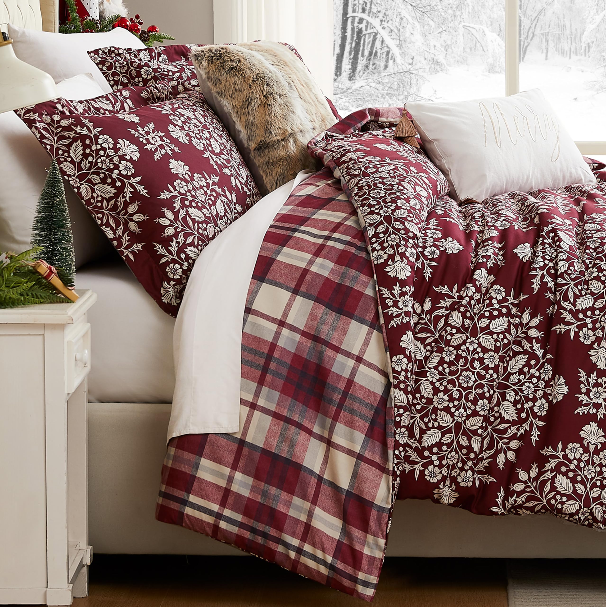 Reversible Christmas Comforter Set - Queen/Full Holiday Bedding for Festive Decor