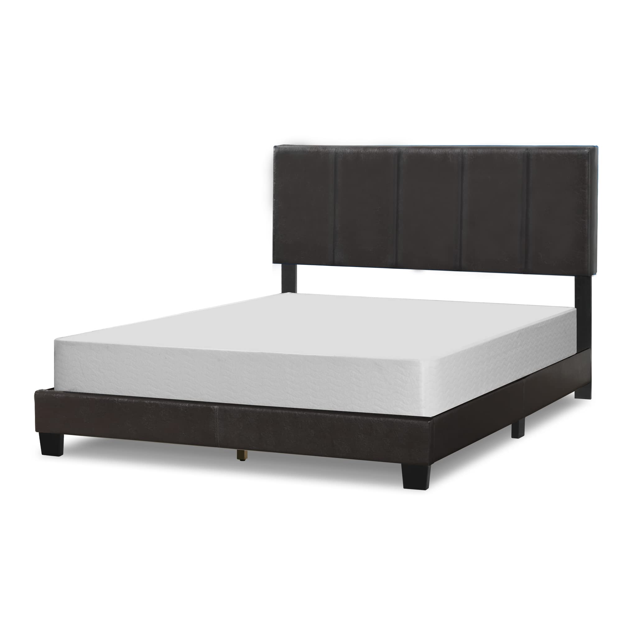 Stylish Arty Black Brown Faux Leather Queen Bed with Elegant Line Stitch Tufting - Perfect for Modern Bedrooms, Guest Rooms & Luxury Home Decor