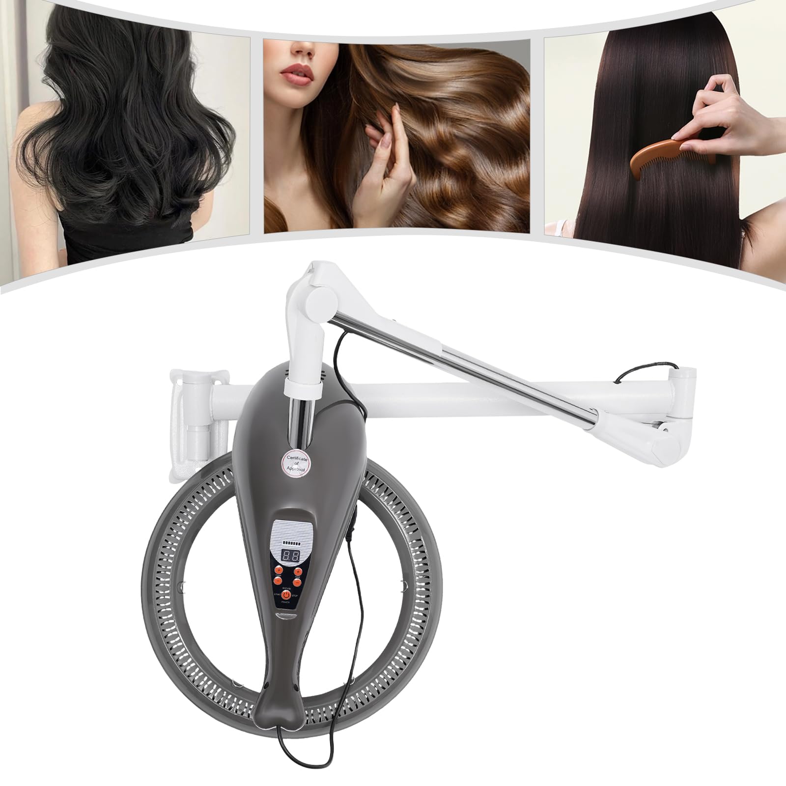 950W Multifunctional Hair Treatment Machine with 360° Rotating Heating Ring - Wall Mount Salon Hair Perming Equipment for Home & Professional Use (Grey) | Perfect for Salons, Spas & At-Home Hair Care
