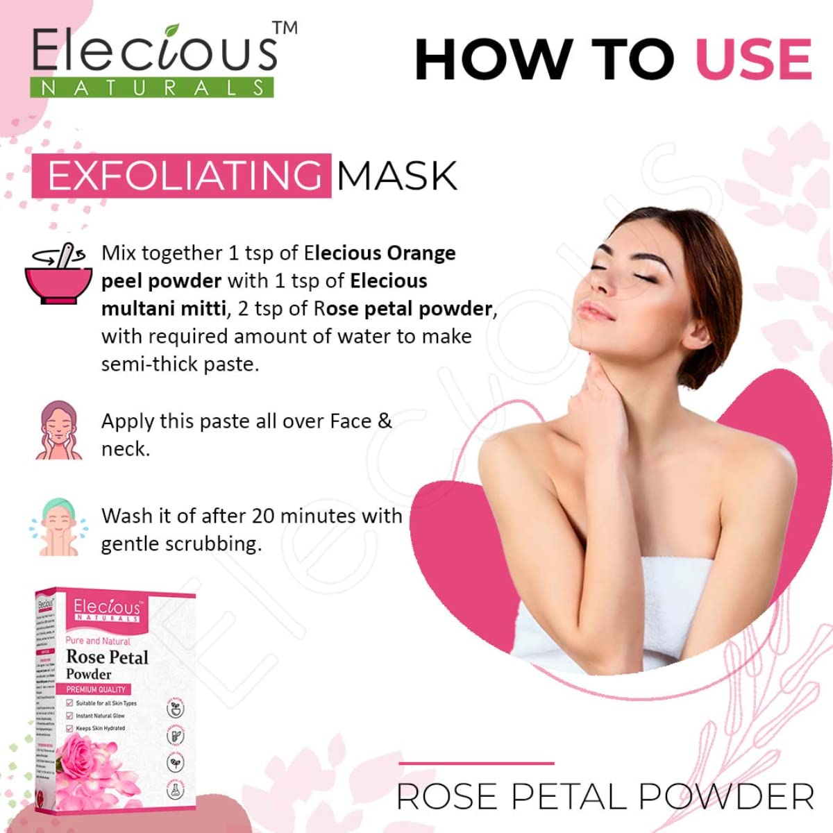 Pure Rose Petals Powder for Face, Skin & Hair Care - 200g | All-Natural, Chemical-Free, Non-GMO, No Artificial Colors | DIY Beauty, Aromatherapy & Spa Treatments