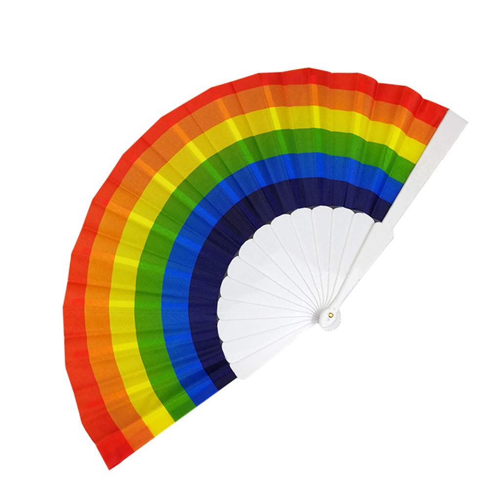 Rainbow Hand Held Folding Fan - Elegant Wedding Dance Fan for Themed Parties & Decorations | Perfect for Bridal Showers, Cultural Performances & Summer Outdoor Events