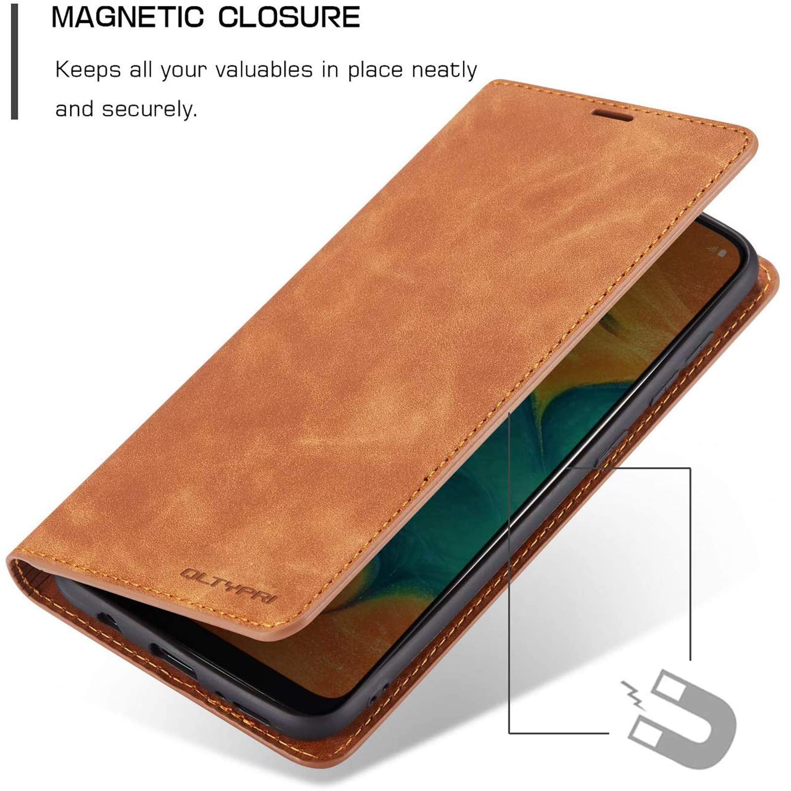 Premium PU Leather Flip Wallet Case for Samsung Galaxy A40 - Shockproof TPU Bumper with Card Holder & Kickstand | Hidden Magnetic Adsorption | Brown | Perfect for Work, Travel & Daily Protection