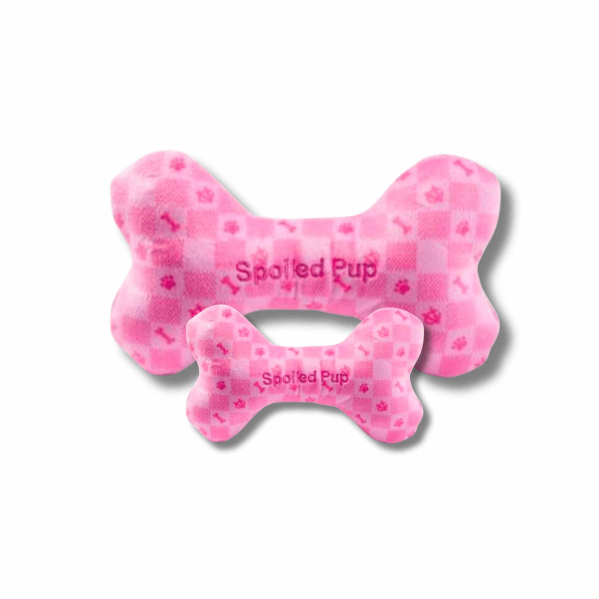 Pink Checker Chewy Vuitton Bone Dog Toy - Durable & Safe Chew Toy for Small & Large Dogs - Perfect for Playtime, Training & Teething Relief