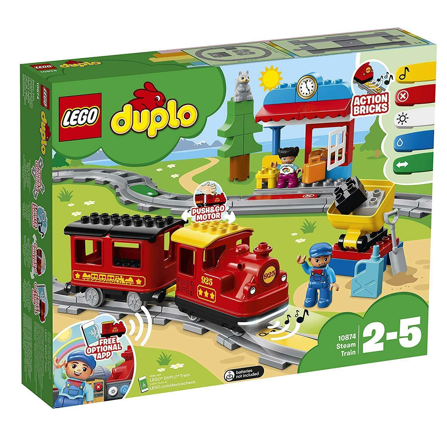 LEGO Duplo Steam Train Set (10874) with Railway Bridge (10872) & Tracks (10882) – Educational Building Blocks Toy for Toddlers – Perfect for Pretend Play & Early STEM Learning