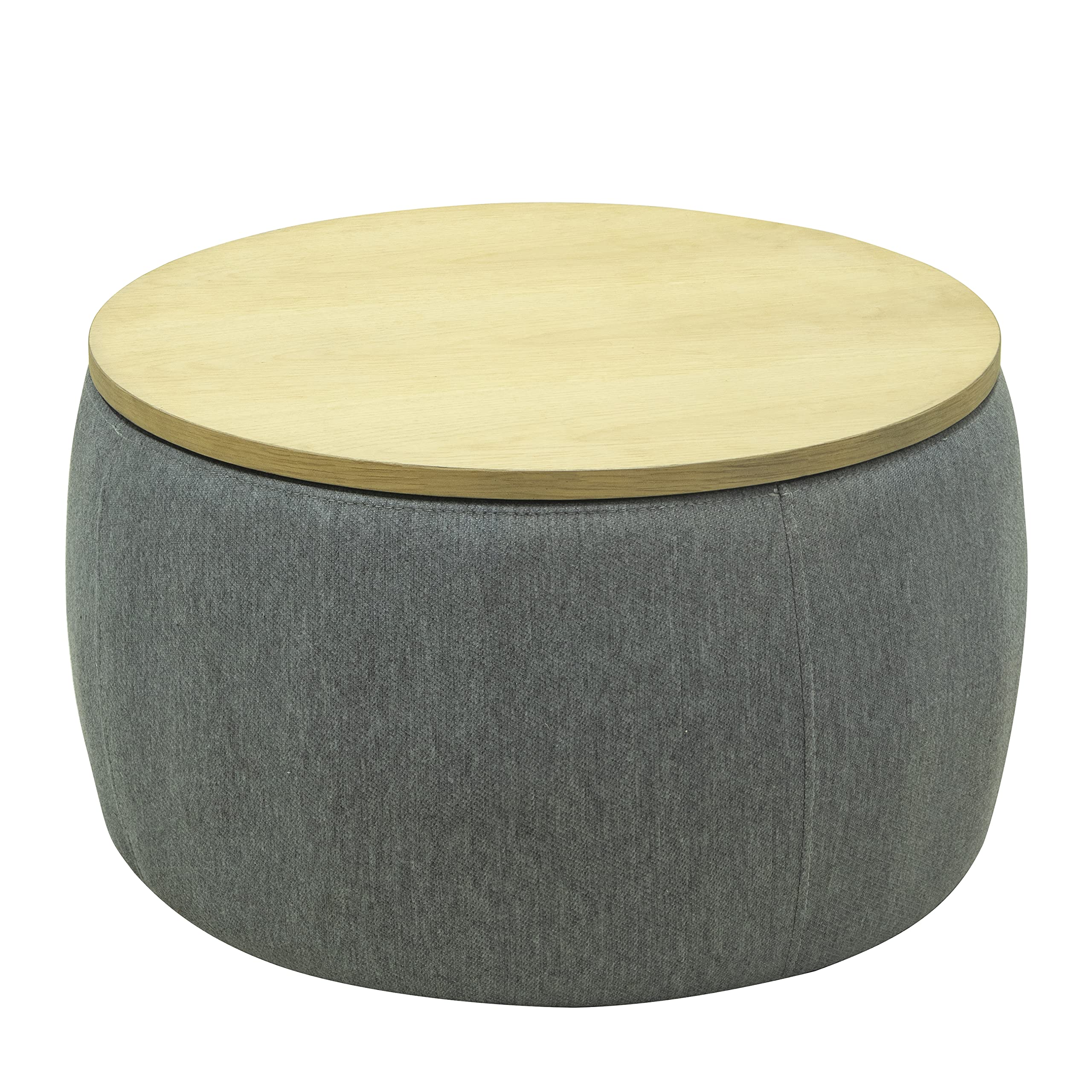 JT Round Storage Ottoman with Coffee Table Function - 2 in 1 Multifunctional End Table & Ottoman, Dark Grey - Perfect for Living Room, Bedroom & Small Space Organization