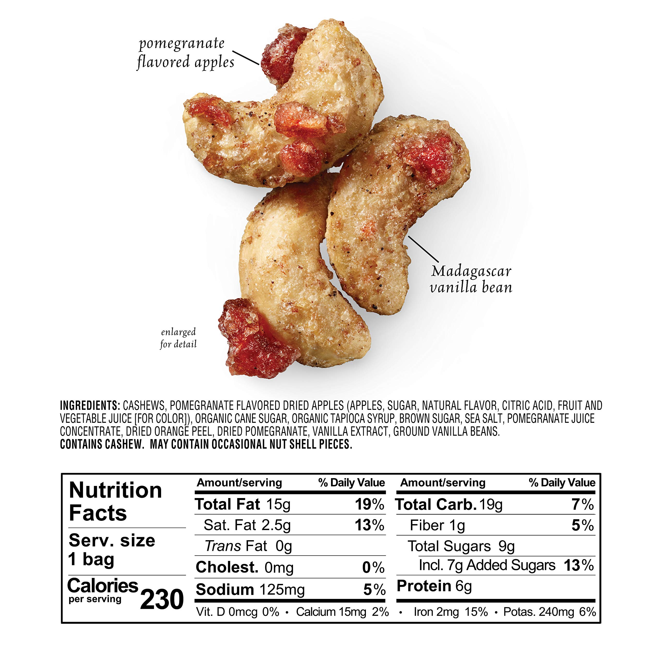 Sahale Snacks Pomegranate Vanilla Cashews, 1.5 oz Bags (18 Packs) - Premium Dry-Roasted Mixed Nuts with Pomegranate Infused Apples & Madagascar Vanilla - Non-GMO, Kosher, Gluten-Free Certified - Healthy Snacks for Office, Travel & Gifts