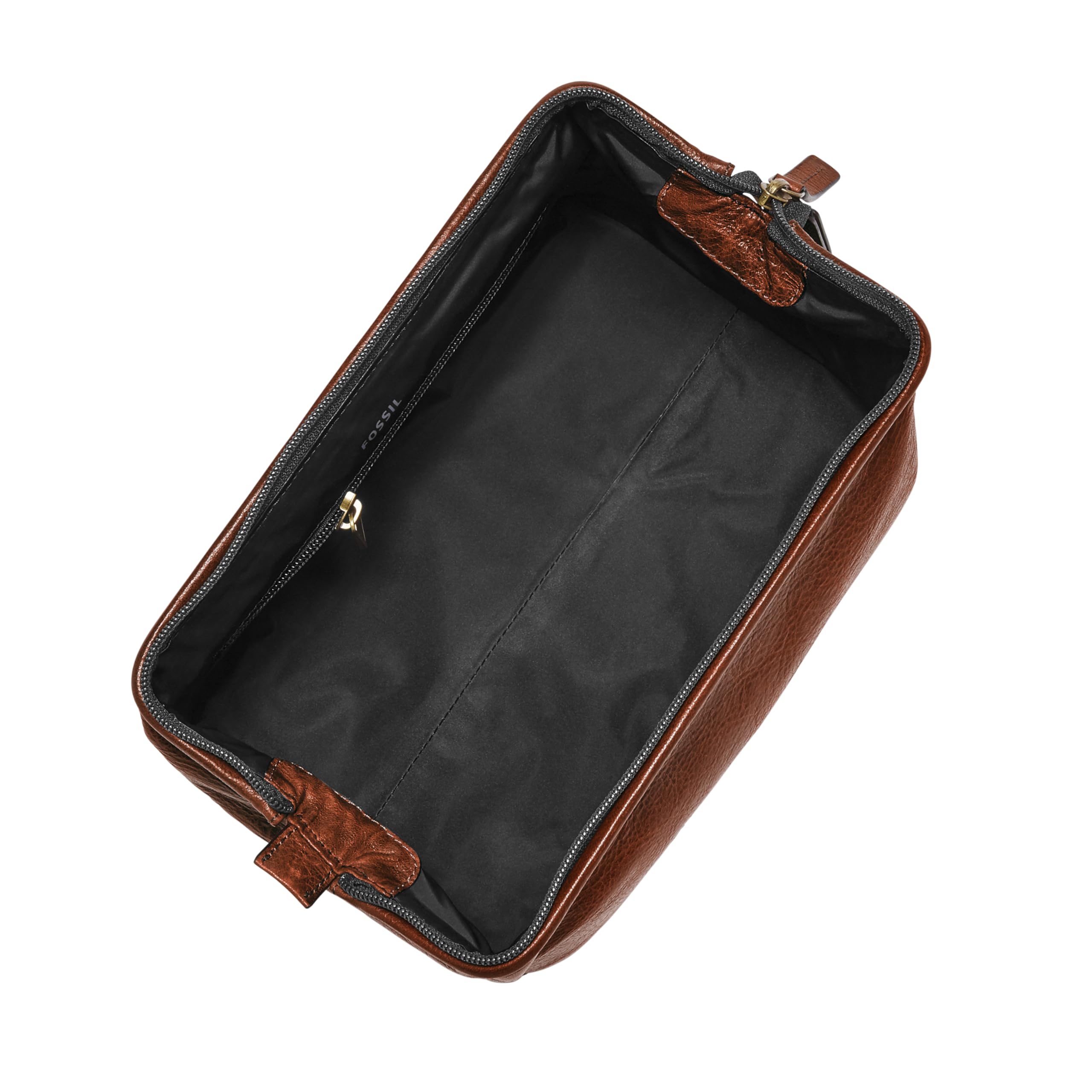 Fossil Genuine Leather Travel Toiletry Bag for Men - Premium Shaving Dopp Kit with Multiple Pockets, Cognac Brown (Model MLG0724222) - Perfect for Business Trips, Gym, Camping & Weekend Getaways