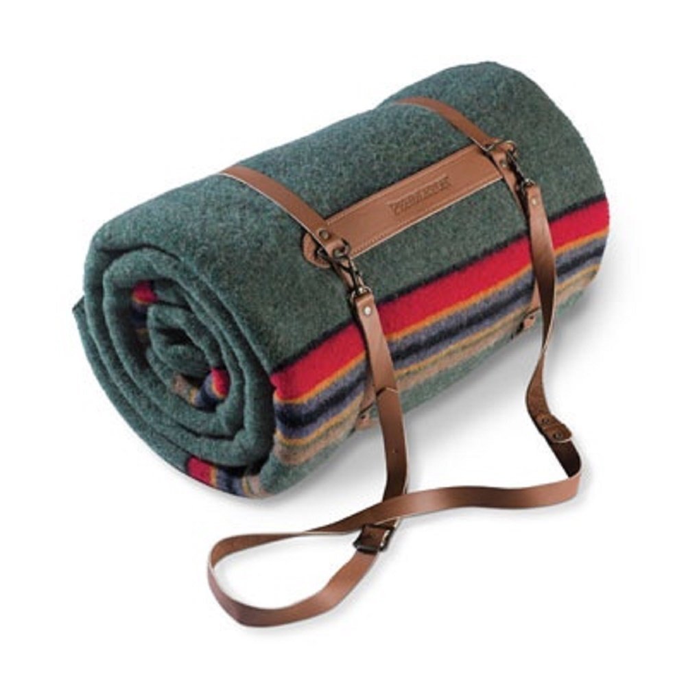 PENDLETON Twin Size Camp Blanket with Carry Bag - Green Heather Plaid for Outdoor Camping, Picnics, and Cozy Home Use