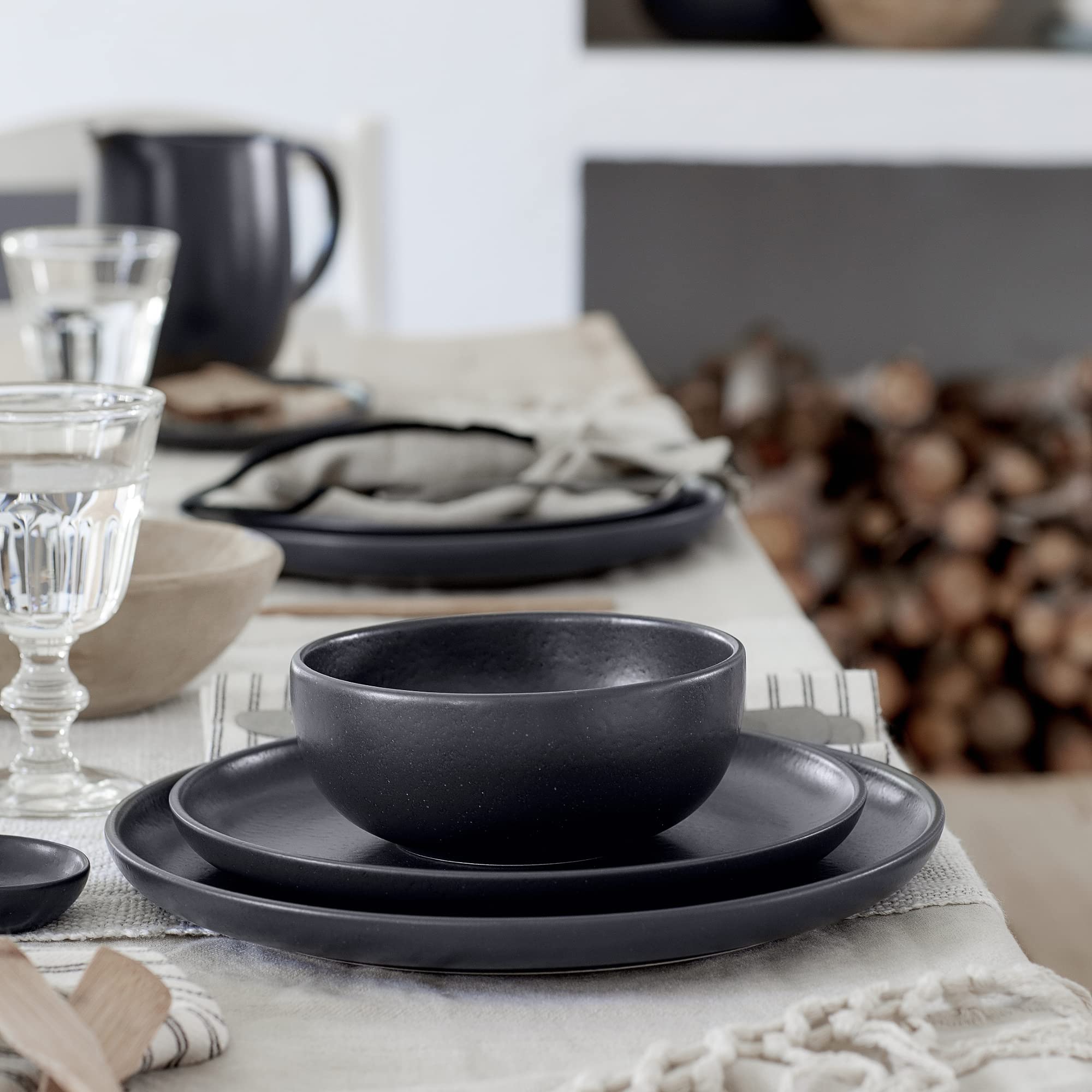 Casafina 18-Piece Stoneware Dinnerware Set for 6 - Includes Dinner Plates, Salad Plates & Cereal Bowls | Pacifica Collection in Seed Grey | Microwave & Dishwasher Safe | Perfect for Family Dinners & Entertaining Guests