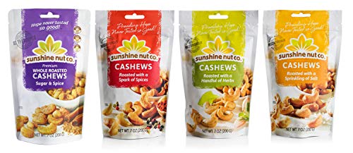 Sunshine Nut Company Flavored Variety Pack Cashews – Peanut Free, Gluten Free, Non-GMO, 7 oz (Pack of 4) | Healthy Snacks for Office, Travel & Gifts