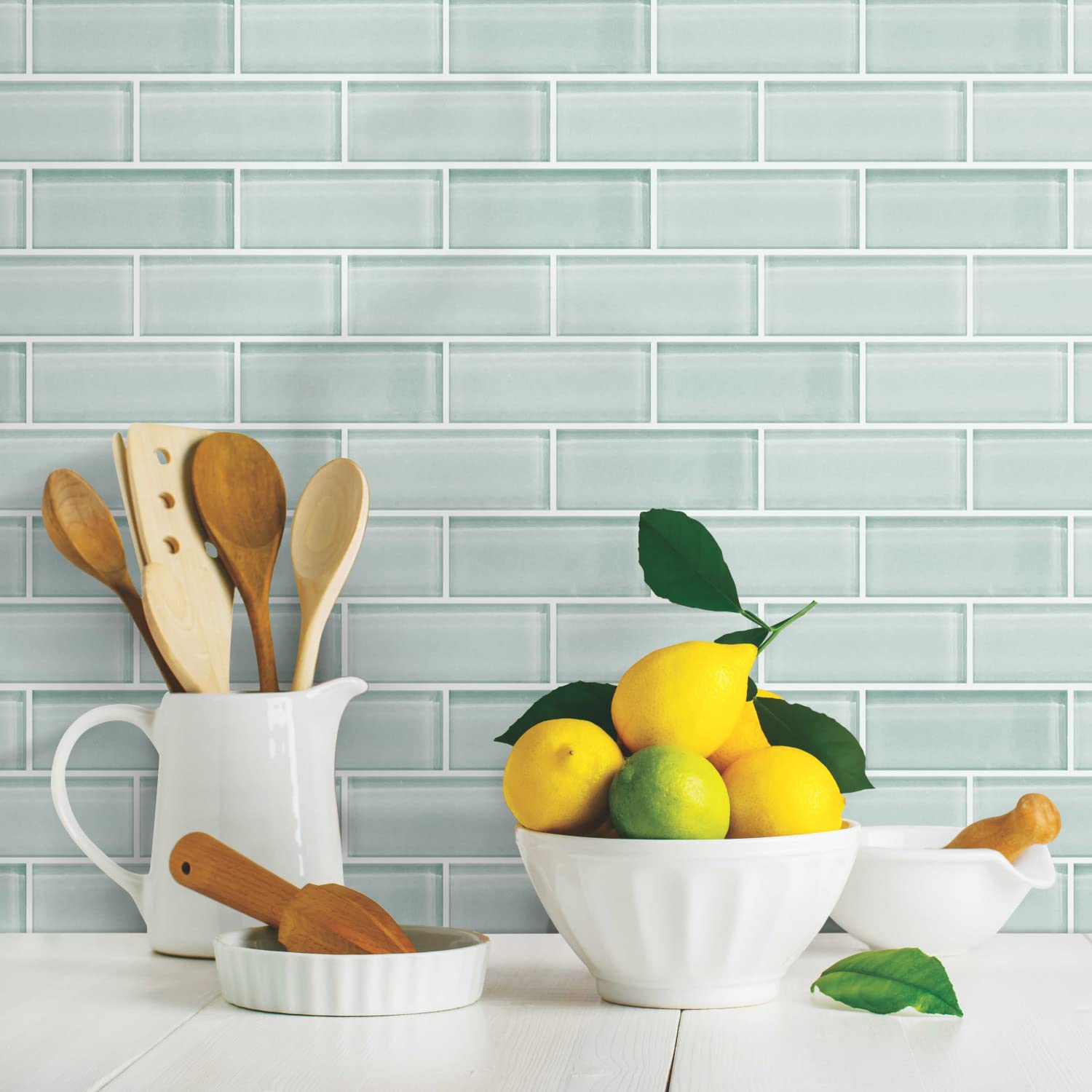 RoomMates TIL4964FLT Aqua Seaglass Peel and Stick Subway Tile - Self-Adhesive Waterproof Wall Stickers for Kitchen Backsplash, Bathroom, Laundry Room & Home Decor