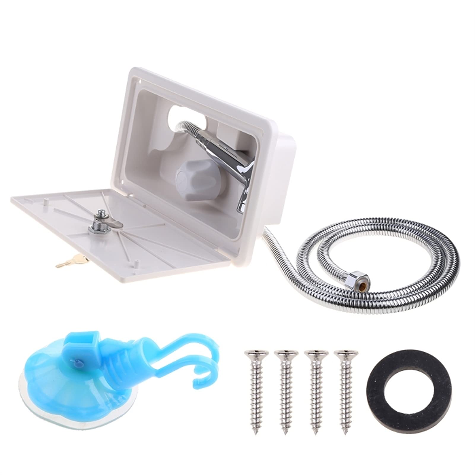 RV Shower Box Kit with Lock - Includes Shower Faucet, Hose & Wand for Marine, Camper, Motorhome, Caravan - Durable Auto Parts for Outdoor Adventures (Color: 7HH802941-W) - Perfect for RV Bathrooms, Boats & Off-Grid Living