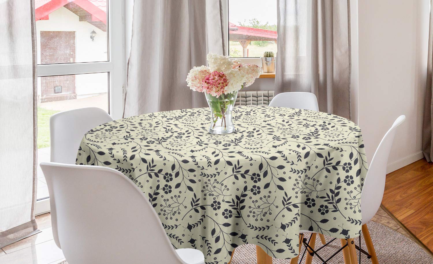 Ambesonne Floral Round Tablecloth 60
