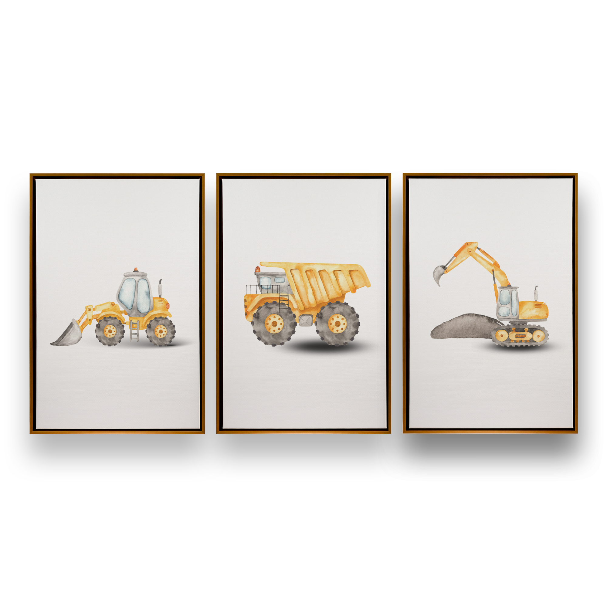 3-Piece Construction Vehicles Canvas Art Set - Dump Truck, Excavator & Bulldozer Wall Decor for Kids Room, Nursery & Playroom