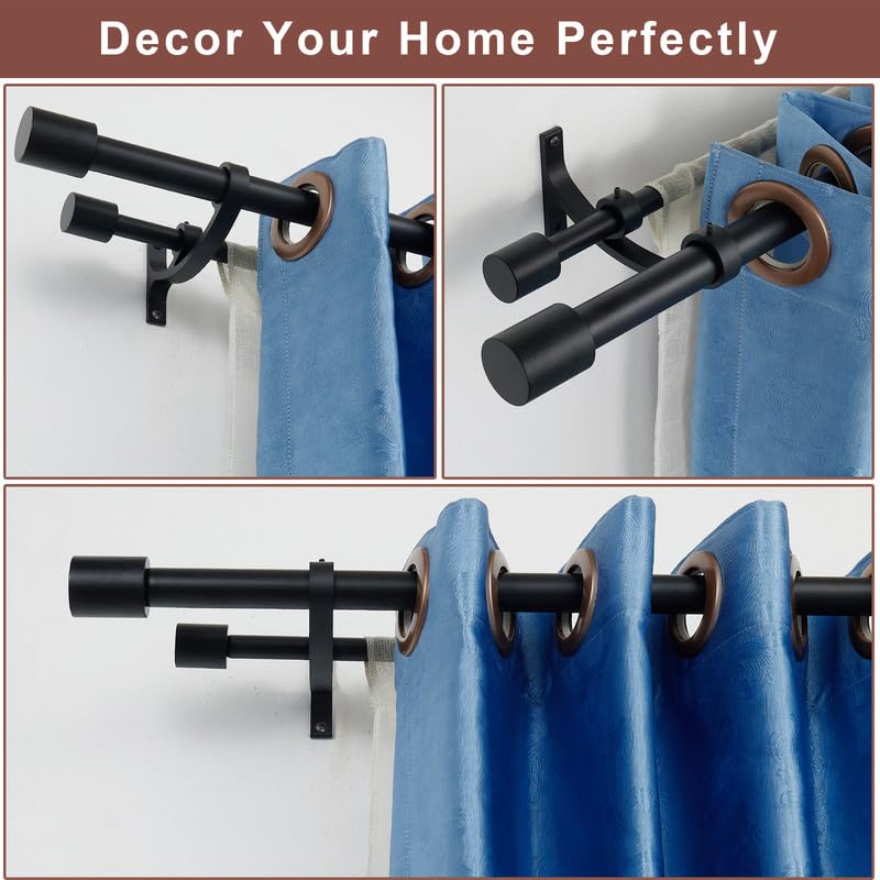 72 to 144 Inch (6-12ft) Matte Black Heavy Duty Double Curtain Rod - 1