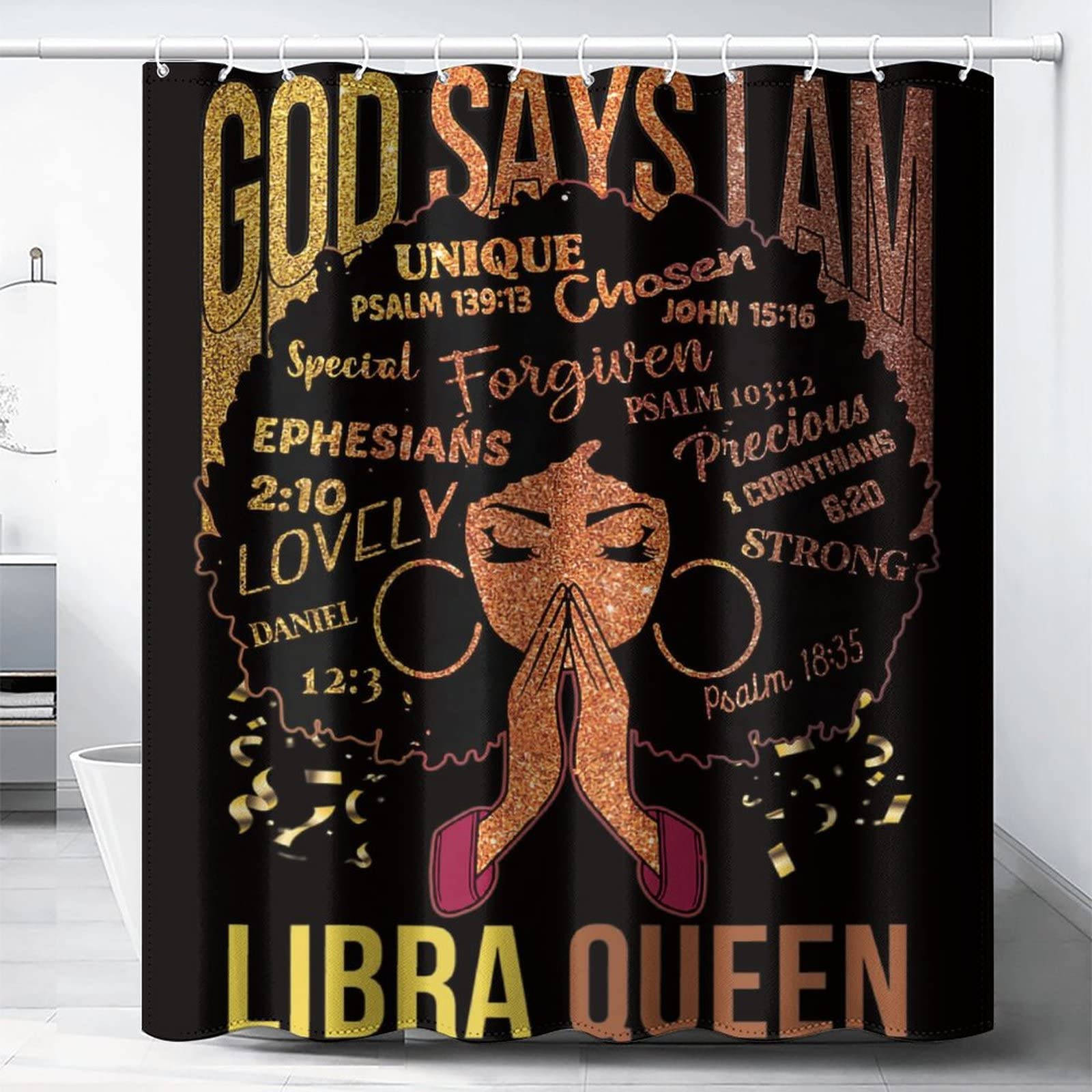 African American Girl Glitter Slogan Shower Curtain - Waterproof Polyester Fabric Bathroom Decor with 12 Hooks (72x72 Inches) - Perfect for Black Pride Themed Bathrooms & Cultural Home Decor