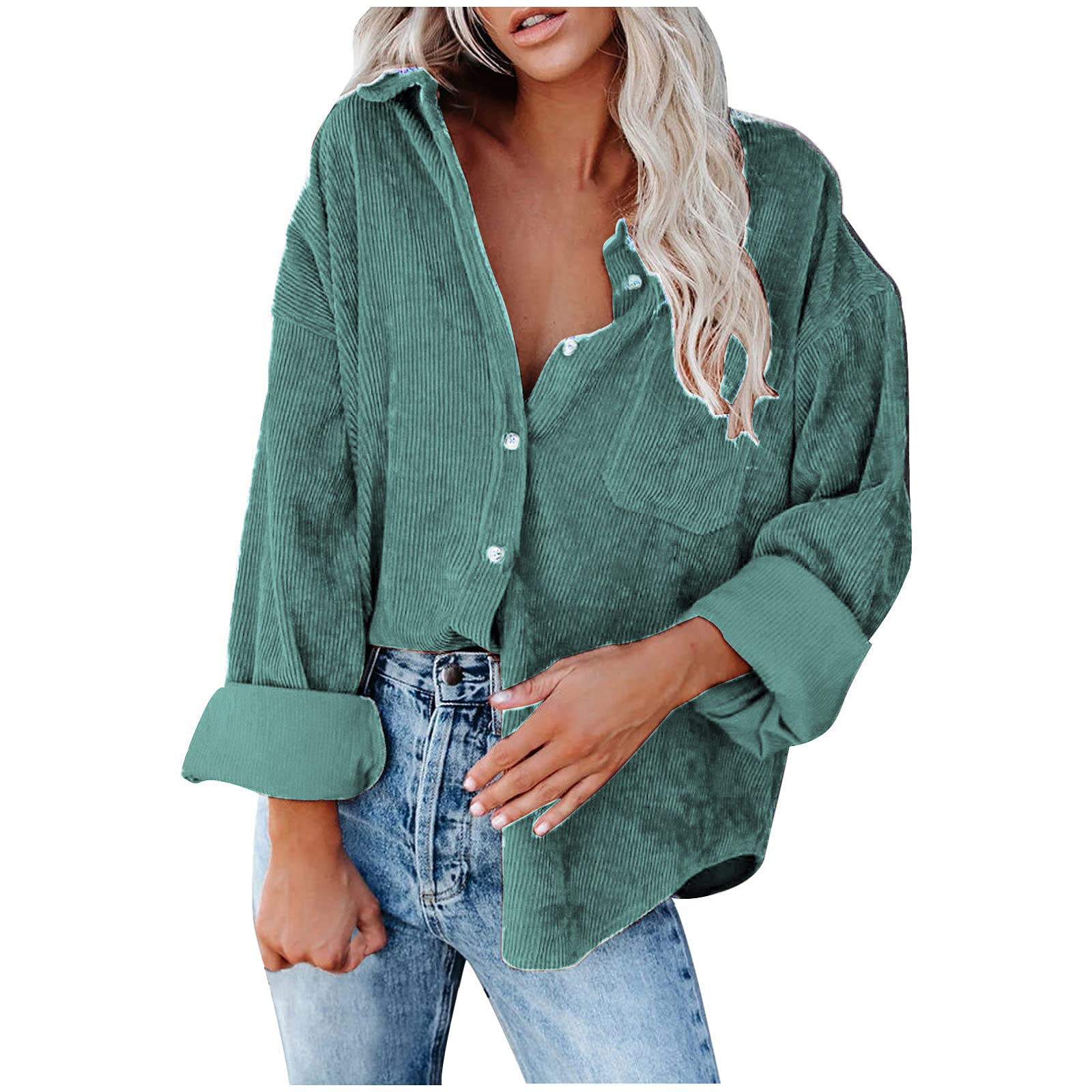 Women's Corduroy Button Down Shirt - Fall Fashion Long Sleeve Collared Blouse for Casual & Dressy Outfits | Perfect for Office, Date Night & Autumn Layering