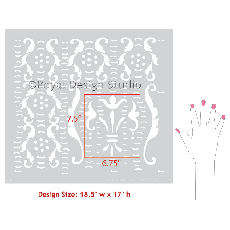 Trinita Alison Woolley Damask Wall Stencil - Reusable DIY Painting Template for Home Decor, Bedroom & Living Room Accent Walls