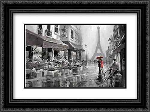 Heighton, Brent 18x15 Black Ornate Framed Double Matted Museum Art Print - 'Red Umbrella' Painting - Wall Decor for Living Room, Bedroom & Office