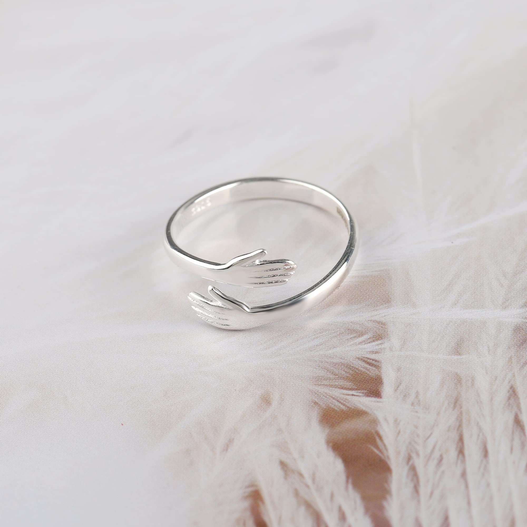 Personalized Hug Ring for Women & Men - Adjustable Sterling Silver Promise Ring for Couples, Weddings & Gifts