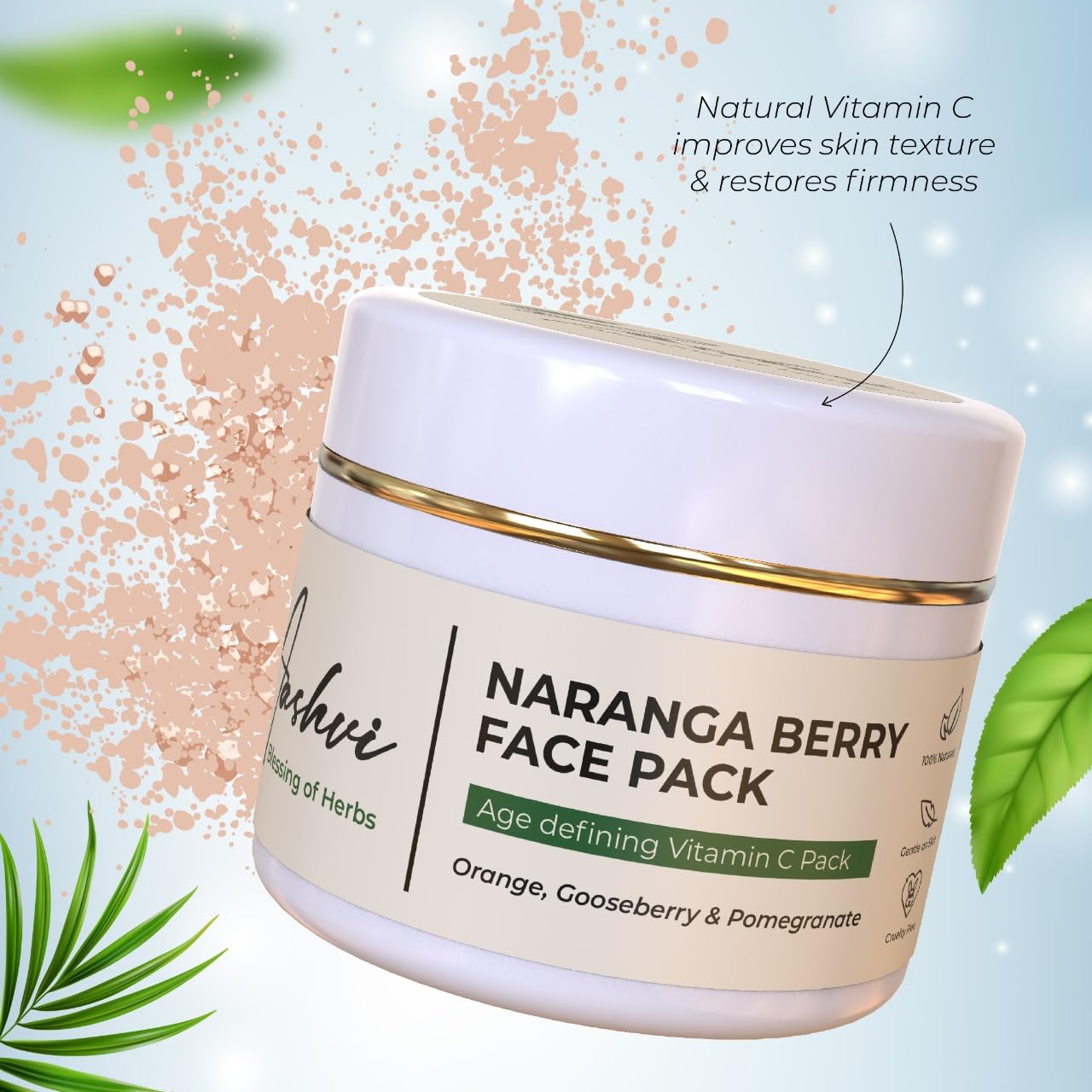 Aashvi Herbs Naranga Berry Face Pack with Vitamin C - Anti-Aging Brightening Facial Mask for Glowing Skin - 50g | Perfect for Daily Skincare & Spa Nights