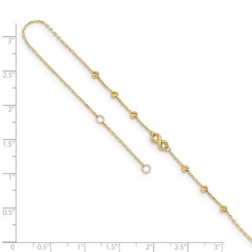 14KT Yellow Gold Infinity Symbol and Bead Anklet Bracelet for Women - Elegant Ankle Jewelry for Everyday Wear, Gifts & Special Occasions