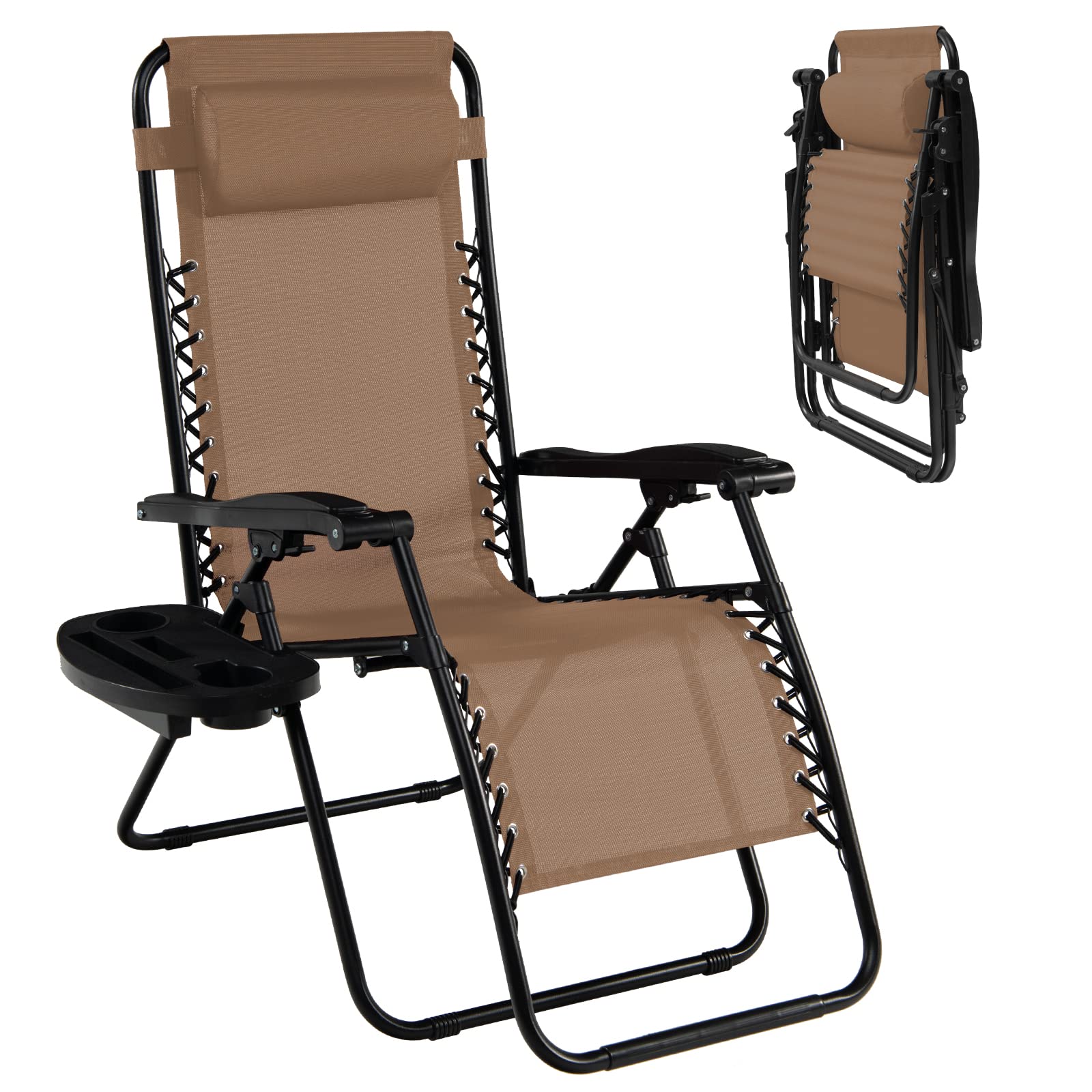 Folding Zero Gravity Reclining Lounge Chairs with Textilene Fabric - Adjustable Outdoor Patio Chairs with Pillows & Cup Holders for Backyard, Beach, Poolside Relaxation | Perfect for Sunbathing, Lounging and Outdoor Leisure
