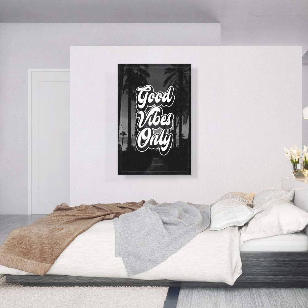 ARTCANVAS Good Vibes Only Motivational Canvas Wall Art - 40x26 Inch Framed Painting, Giclee Print, Home & Office Decor - Perfect for Living Room, Bedroom or Workspace Inspiration