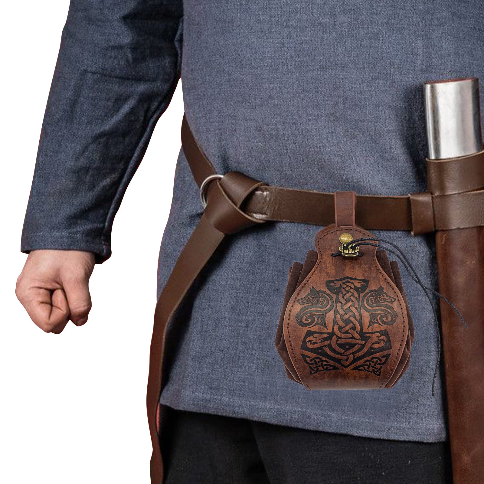 Medieval Belt Pouch - Genuine Leather Viking Waist Bag | Gothic Renaissance Drawstring Coin Purse for LARP, Cosplay, Halloween & Renaissance Fairs | Perfect for Costumes, Reenactments & Everyday Use