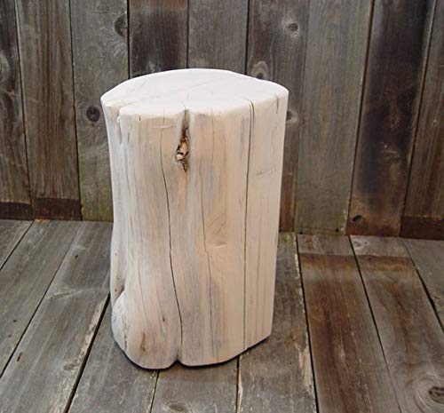 Whitewashed Tree Stump End Table - Rustic Side Table for Living Room, Bedroom & Outdoor Decor - Perfect for Farmhouse, Cottage & Patio Furniture