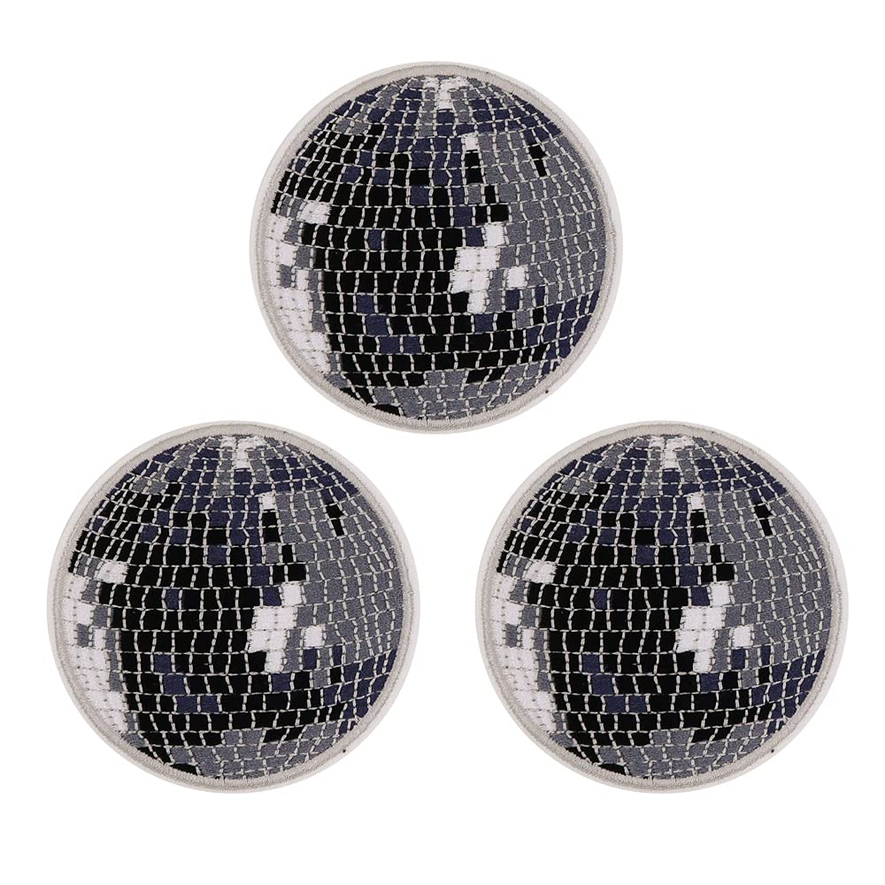 Disco Light Embroidered Iron On Patches - 3 Pack DIY Sewing Patches for Jackets, Jeans & Bags - Fun 70s Disco Party, Festival & Costume Accessories