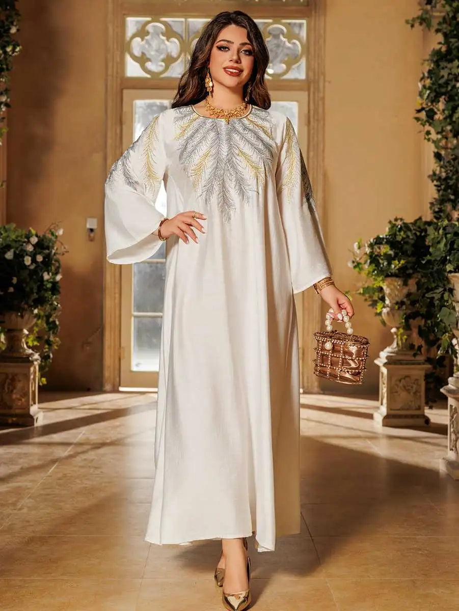 Elegant Eid Embroidered Hotfix Rhinestone Caftan Kaftan Dress for Women - Perfect for Holiday Parties, Weddings & Special Occasions