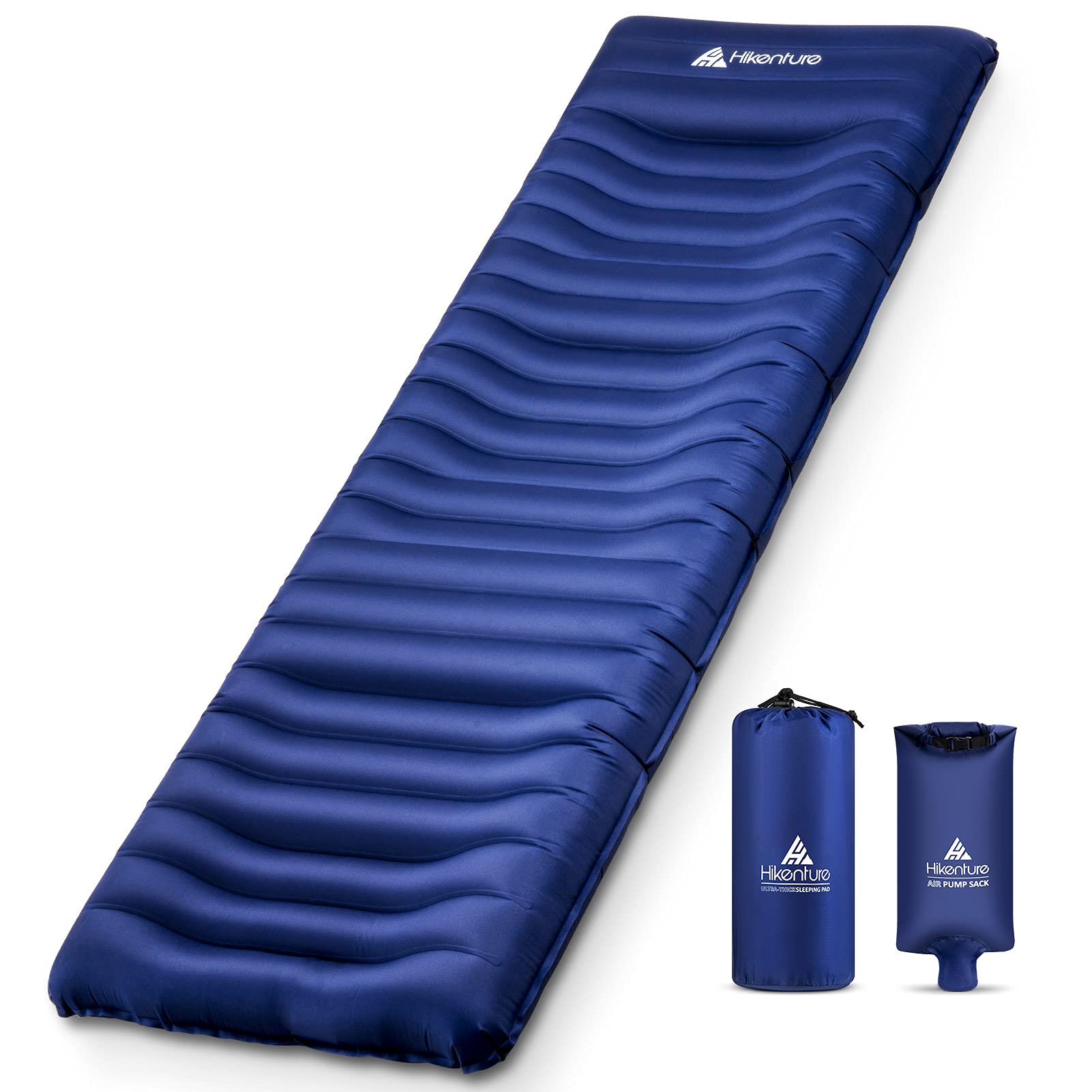 HIKENTURE 5 Inch Ultra-Thick Camping Air Mattress - Ergonomic Inflatable Sleeping Pad with Pillow, Lightweight & Compact Backpacking Mat for Tent, Hiking, Hammock - Perfect for Outdoor Adventures, Camping Trips, and Backpacking Getaways (1100-B)