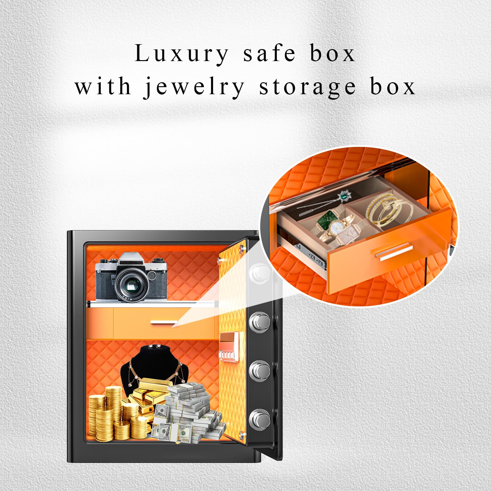 FABAO 2.0 Cubic Feet Fireproof Waterproof Home Safe Box with Digital Keypad & LED Light - Secure Money, Jewelry, Documents Storage for Hotel, Dorm, Office & Home Use - Includes Built-In Drawer & Emergency Keys