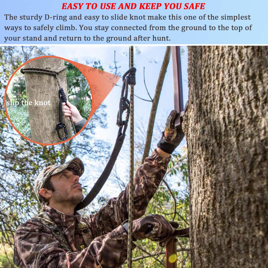 Treestand Safety Rope - 30FT Hunter Lifeline for Climbing Sticks, Hanging Ladder Stand & Tree Stand | Fall Protection for Bow Hunting & Outdoor Adventures | Perfect for Hunting Safety & Tree Stand Security