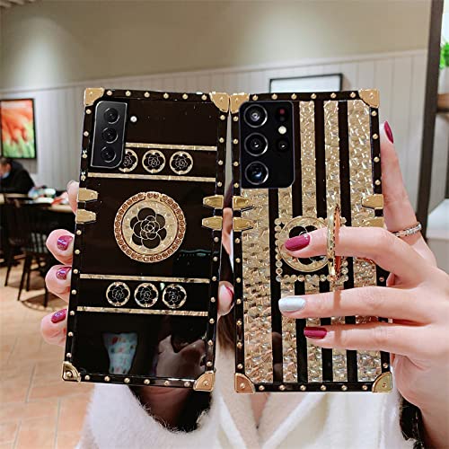 Luxury Cute Gold Bling Glitter Rose Flower Soft Case for Samsung Galaxy A51 4G with Ring Kickstand - Elegant Phone Cover for Women, Perfect for Daily Use, Parties & Special Occasions