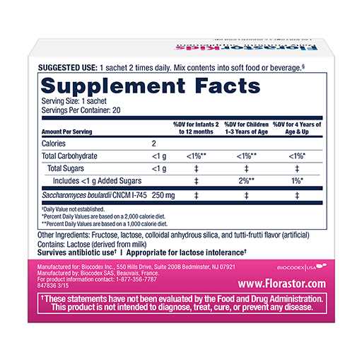 Florastor Kids Daily Probiotic Supplement 250mg for Digestive Health & Immune Support - Ideal for Children's Gut Health and Wellness