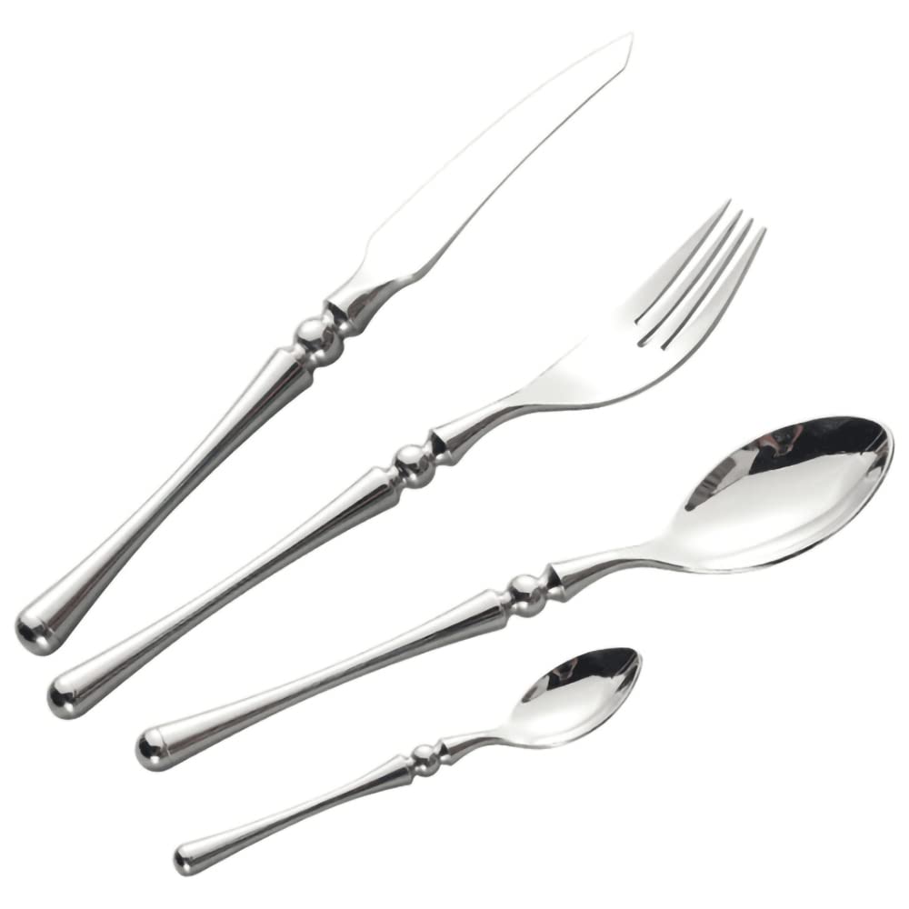 24-Piece Stainless Steel Flatware Set for 6 - 1810 Grade Round Handle Silverware Set with Spoons, Forks & Knives | Modern Dinnerware for Home & Kitchen | Dishwasher Safe | Perfect for Everyday Dining, Dinner Parties & Gifting
